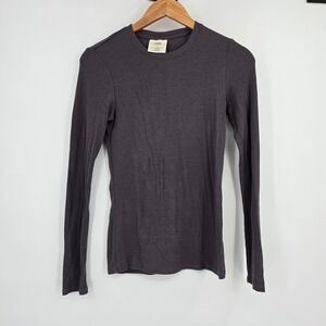 Easy Standard Womens Ribbed Long Sleeve Crew‎ Neck T-Shirt Charcoal Grey Size S